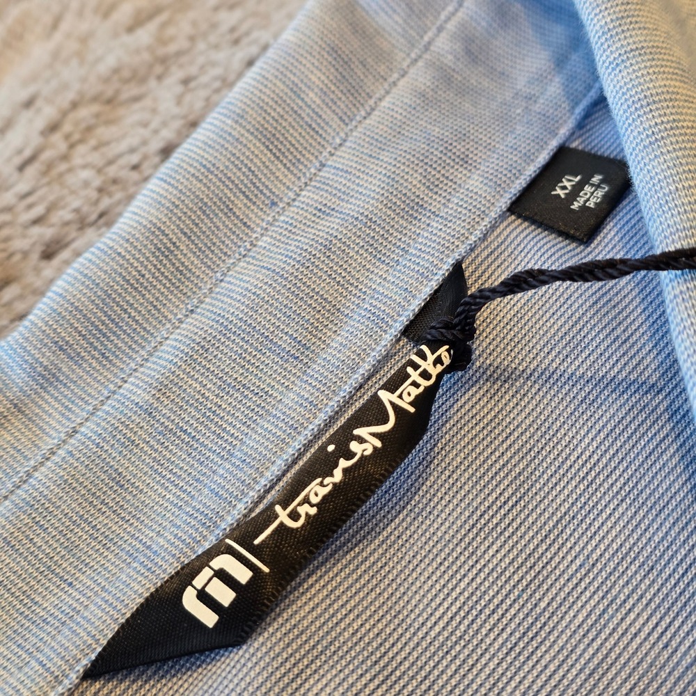 Travis Mathew Prestige Lifestyle Performance Polo Shirt Blue Mens XXL 1MT441 NWT - Picture 2 of 6
